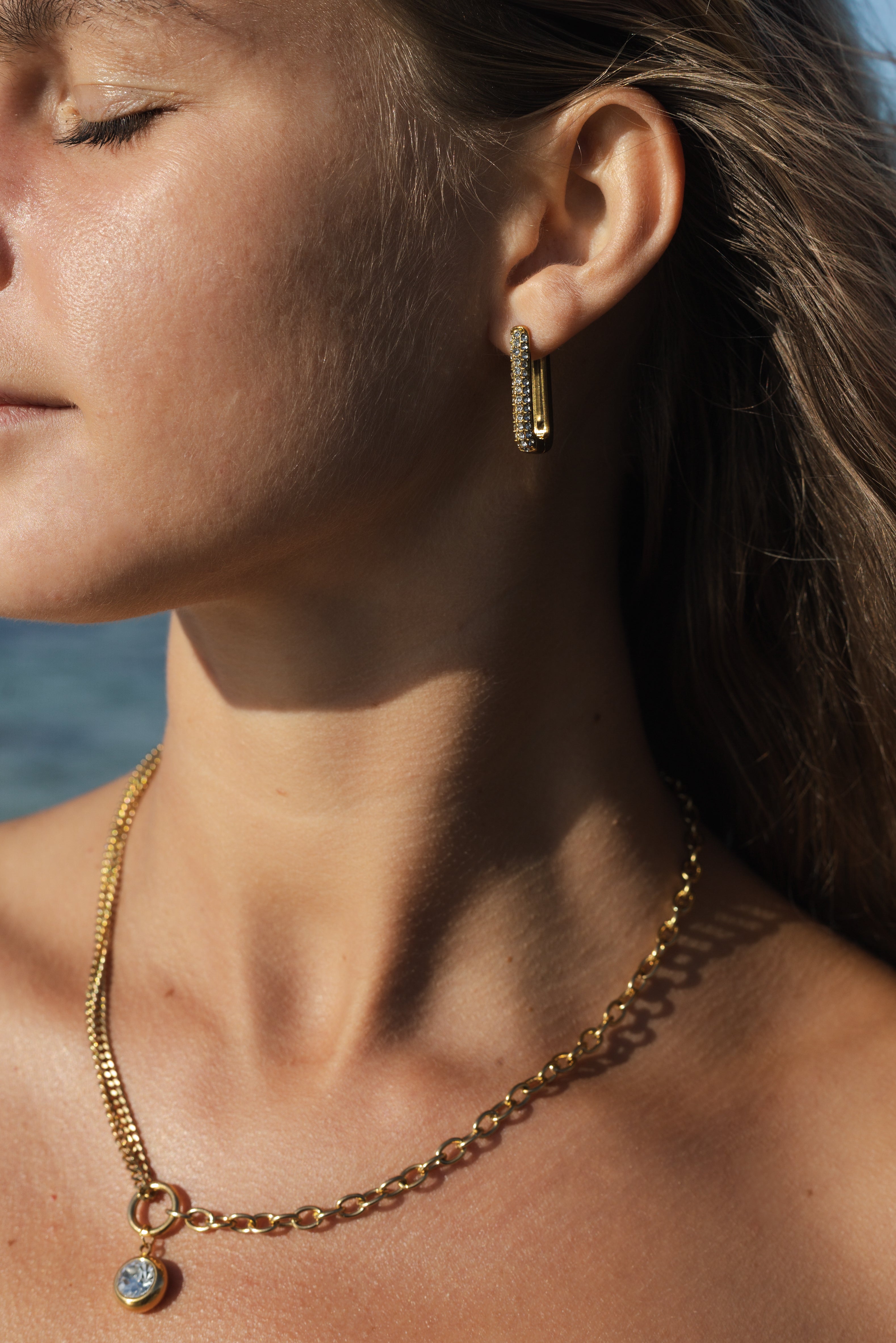 Lumen oorbellen zirkonia ringen vierkant 18k goud verguld waterproof