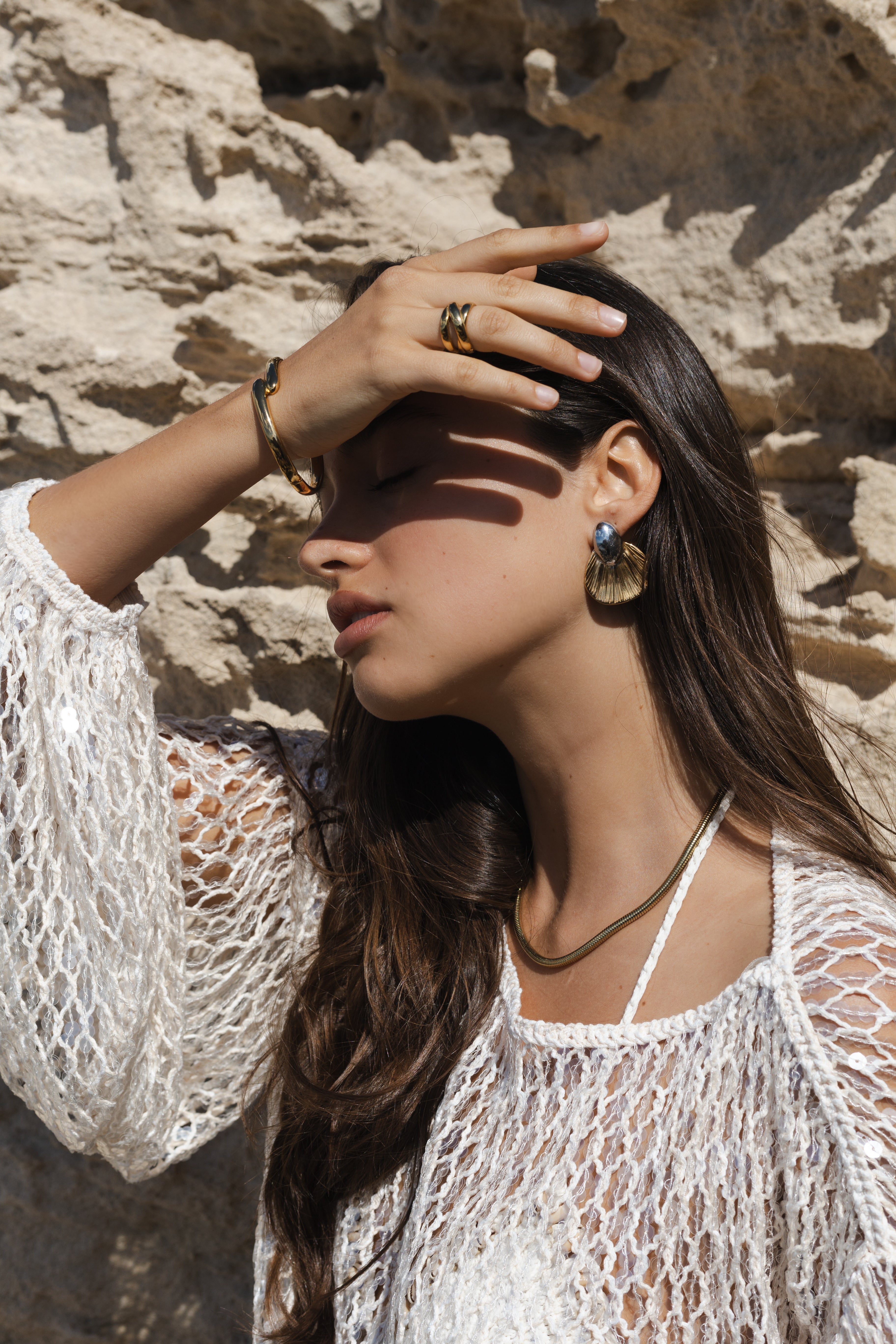 Mermaid bicolor statement oorbel 18k goud verguld waterproof