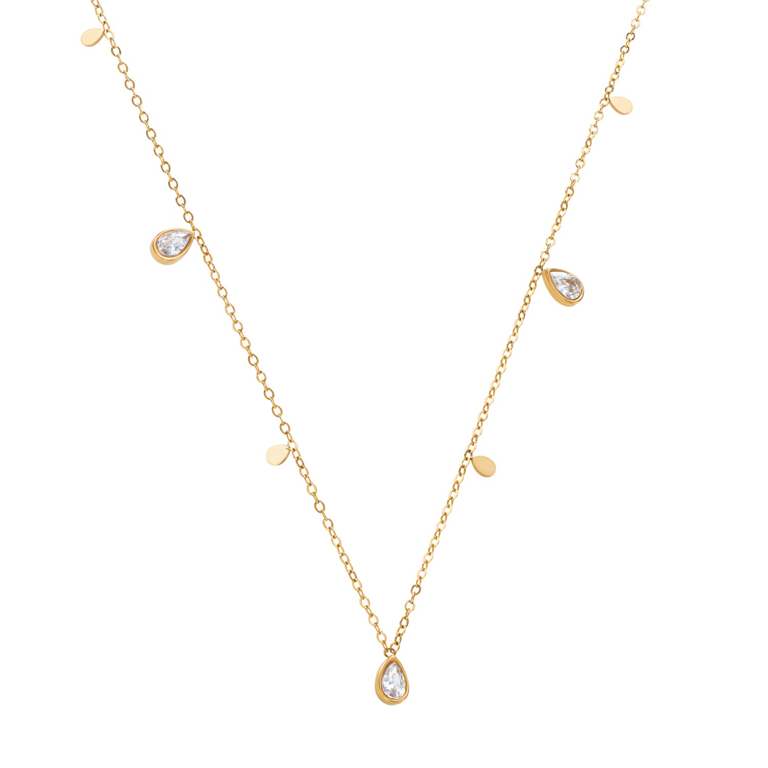 Minimal waterdrop ketting zirkonia steentjes 14k goud verguld waterproof