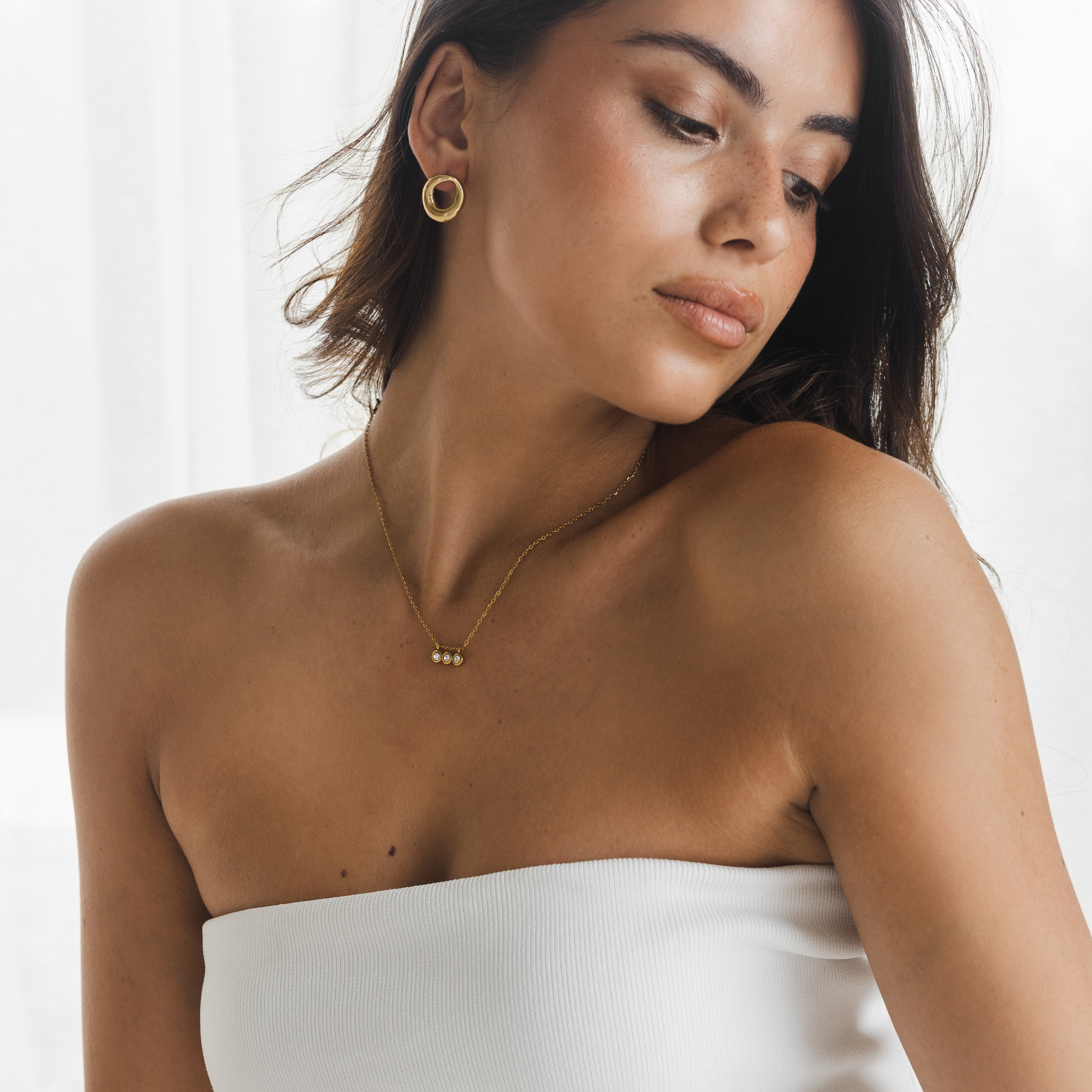 Minimal design stone necklace waterproof gold necklace