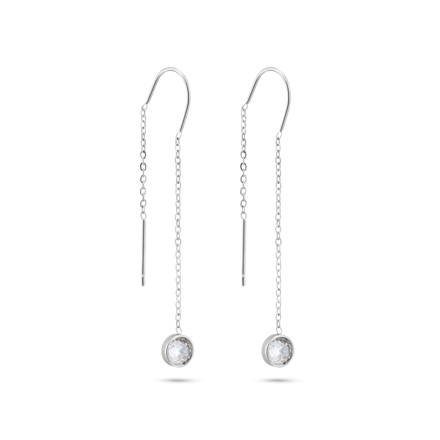 Diamond dangling oorbel zilverkleur waterproof zirkonia steen