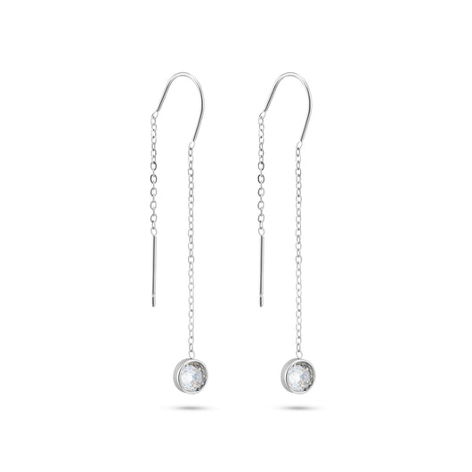 Diamond dangling oorbel zilverkleur waterproof zirkonia steen