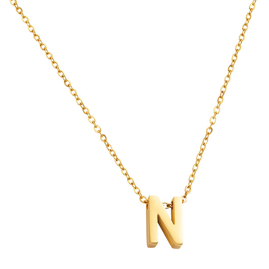 Goud vergulde initial ketting met letter N hanger – Edorement