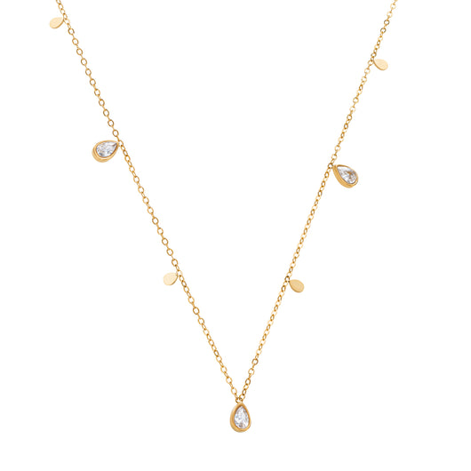 Minimal waterdrop ketting zirkonia steentjes 14k goud verguld waterproof