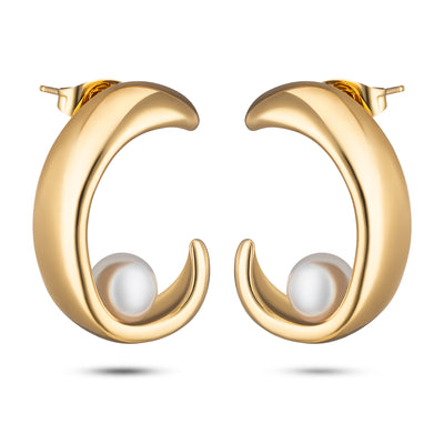 Pearl Eclipse Parel oorbellen 18k goud verguld waterproof
