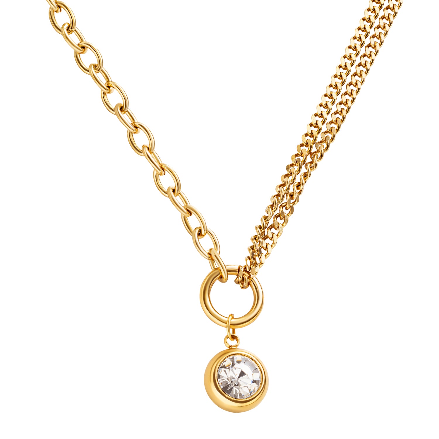 Stone Balance Ketting 18K goud verguld zirkonia waterproof