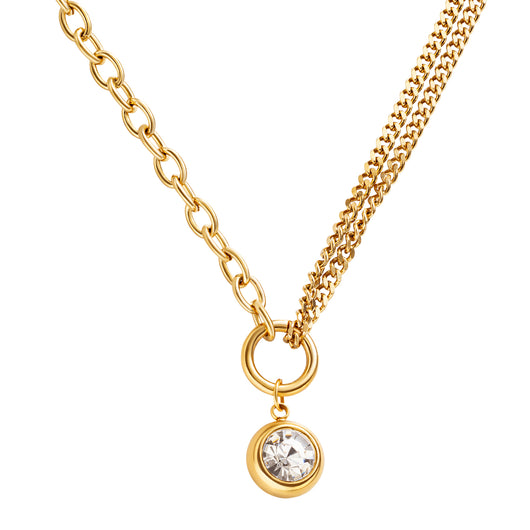 Stone Balance Ketting 18K goud verguld zirkonia waterproof