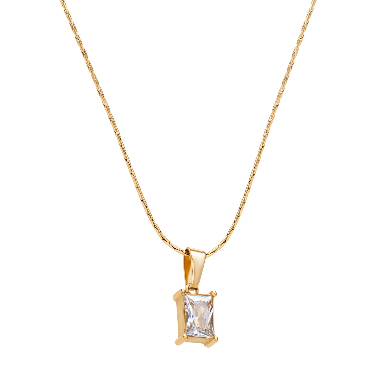 Zirkonia square ketting waterproof 18k goud verguld