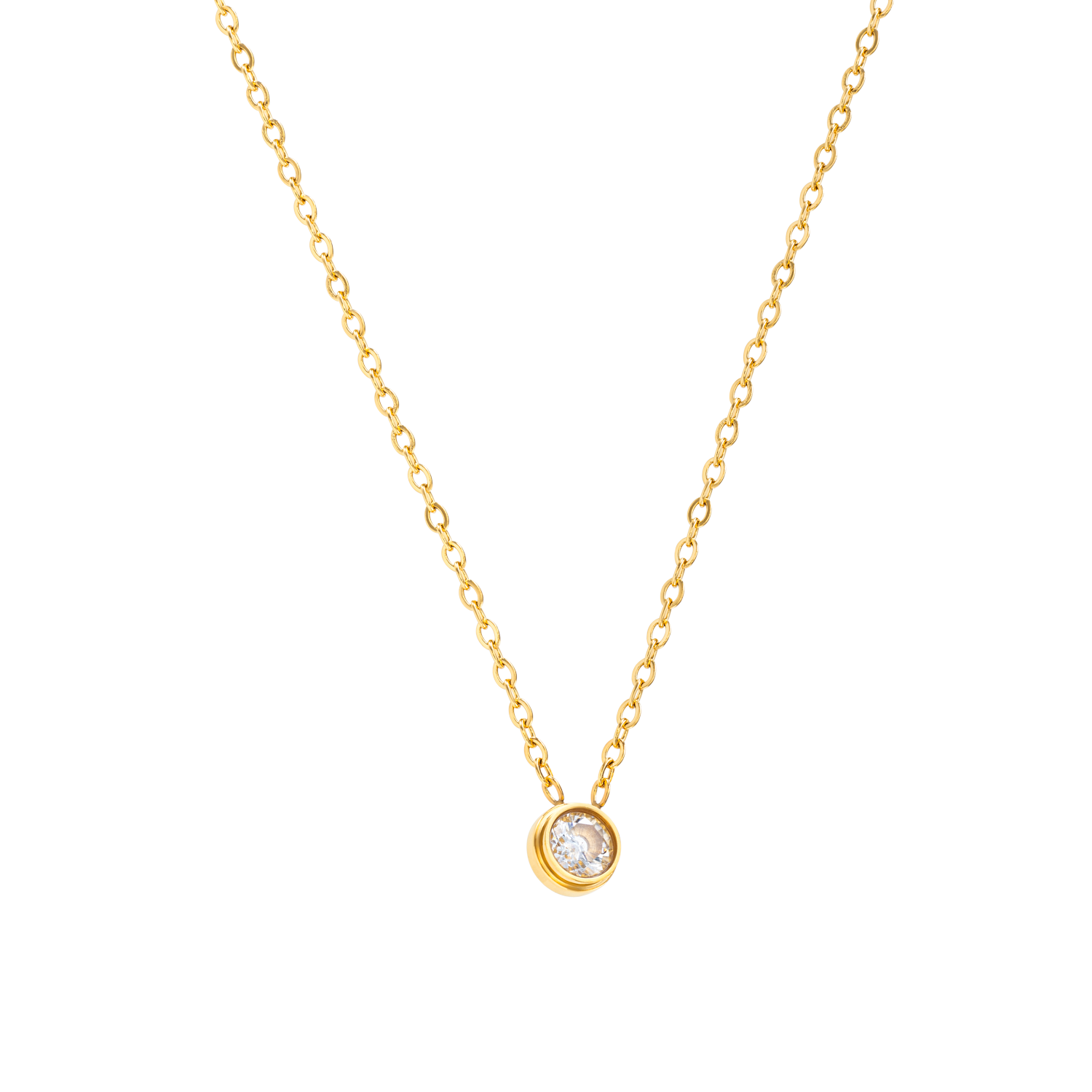 minimalistische ketting waterproof 18k goud verguld met zirkonia steentje